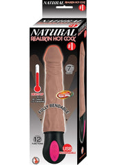 Natural Realskin Hot Cock 1 Rechargeable Warming Dildo - Chocolate - 7in