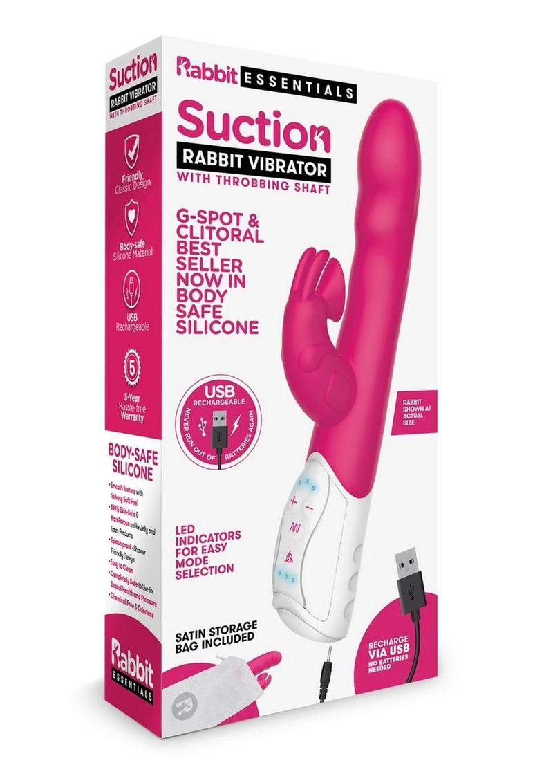 Rabbit Essentials Silicone Rechargeable Clitoral Suction Rabbit - Hot Pink/Pink