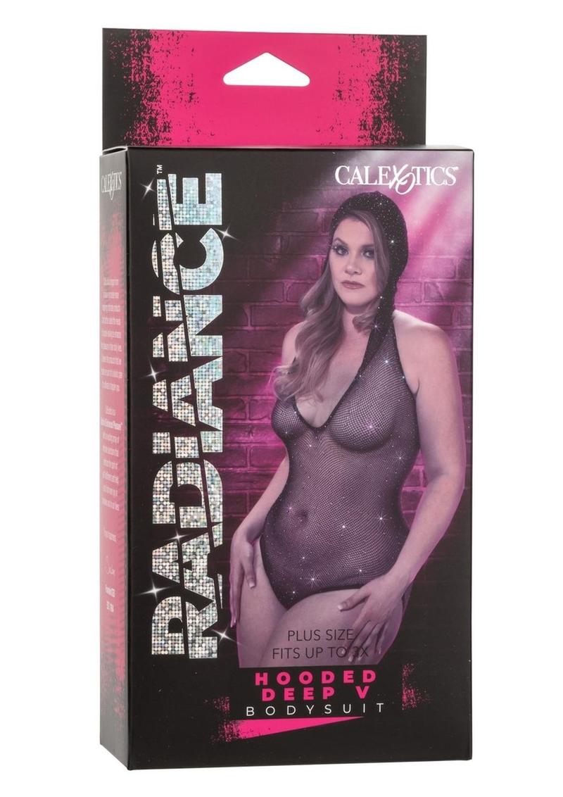 Radiance Hooded Deep V Body Suit - Black - Plus Size/Queen