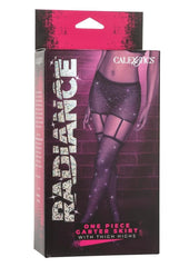 Radiance One Piece Garter Skirt with Thigh Highs - Black - One Size