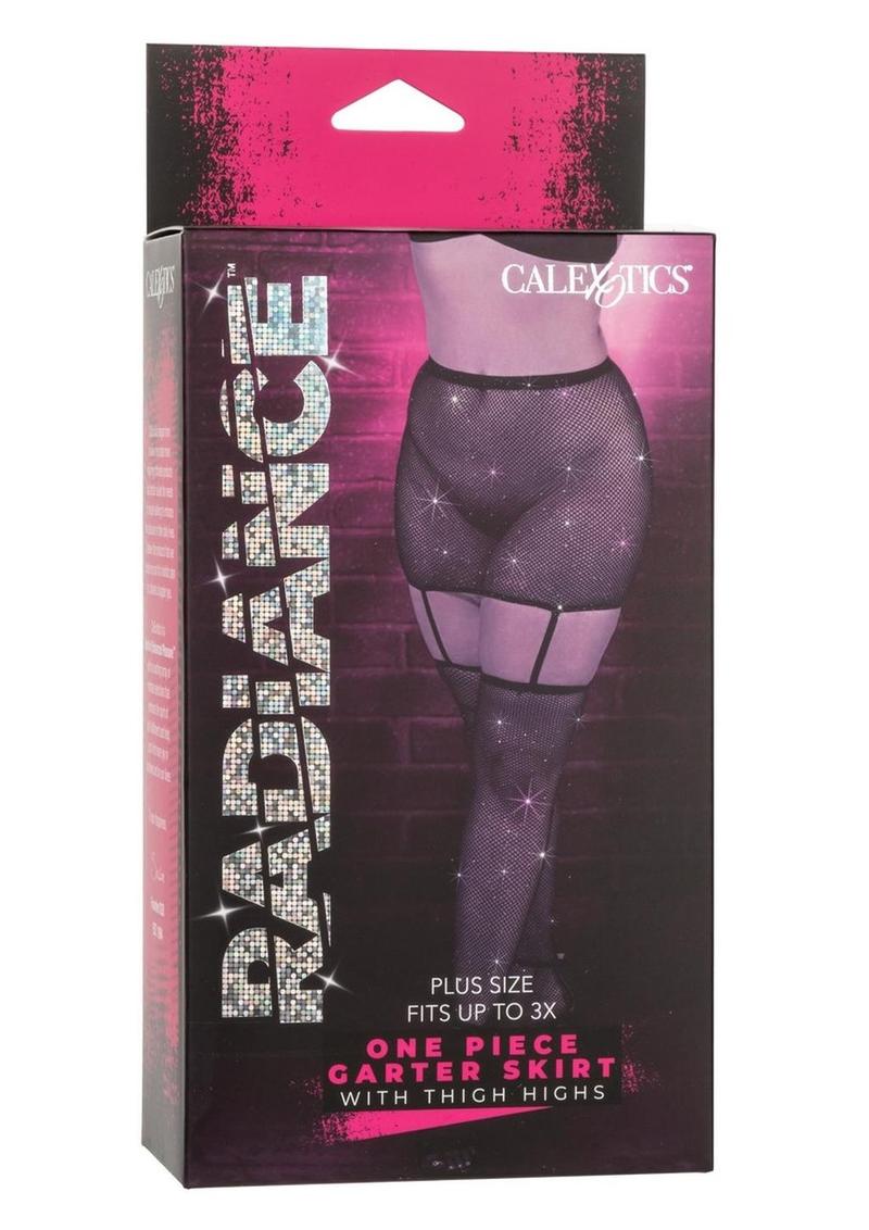 Radiance One Piece Garter Skirt with Thigh Highs - Black - Plus Size/Queen