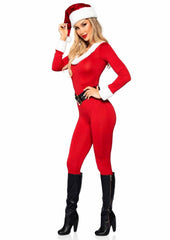Sexy red spandex holiday jumpsuit for Christmas roleplay