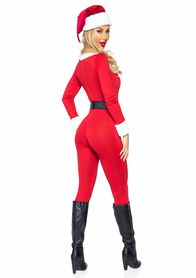 Sexy holiday jumpsuit costume with belt and hat