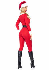 Sexy holiday jumpsuit costume with belt and hat