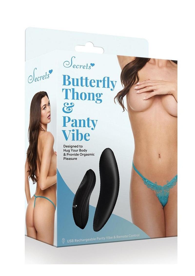 Secrets Butterfly Panty and Rechargeable Remote Control Panty Vibe - Blue/Turquoise - One Size