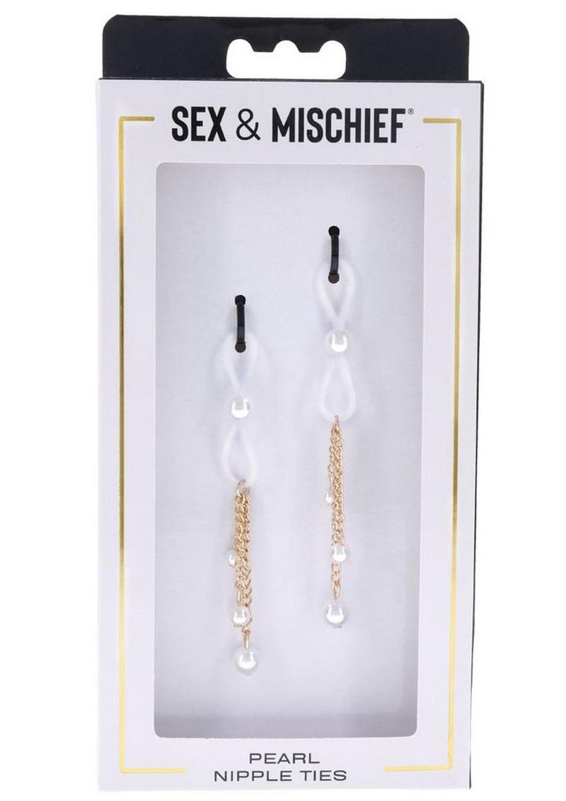 Sex and Mischief Pearl Nipple Ties - Gold/White