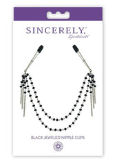 Sincerely Black Jeweled Nipple Clips - Black/Silver - 16.5in