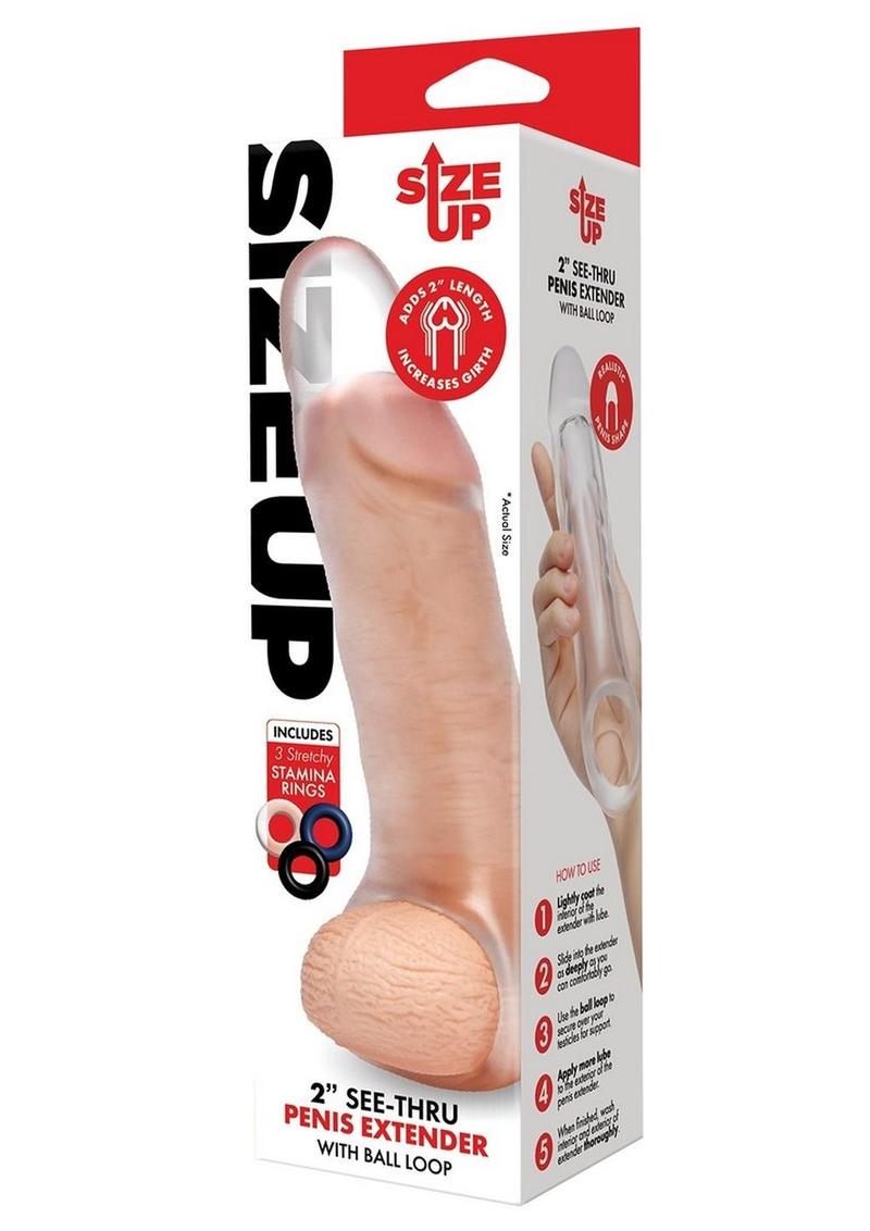 Size Up Girthy Clear View Penis Extender with Ball Loop - Clear - 2in