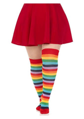 Vibrant rainbow thigh highs for party outfits