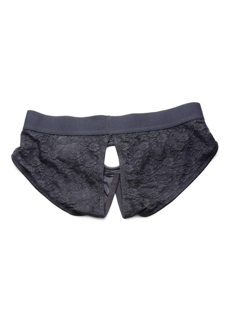 black crotchless panty strap-on harness lingerie