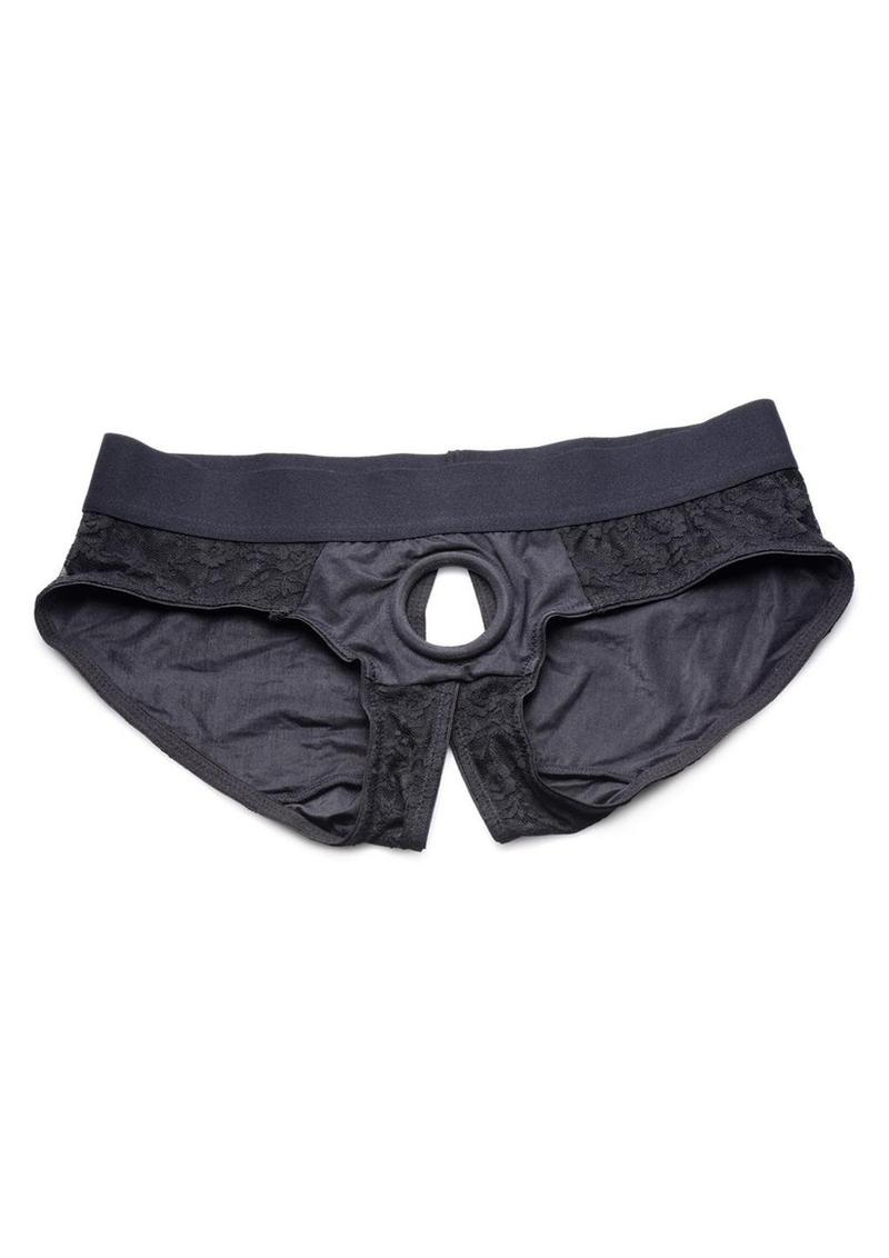 Strap U Lace Envy Black Crotchless Panty Harness - Black - 3XLarge