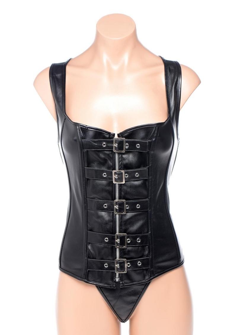 Strict Lace-Up Corset Vest and Thong