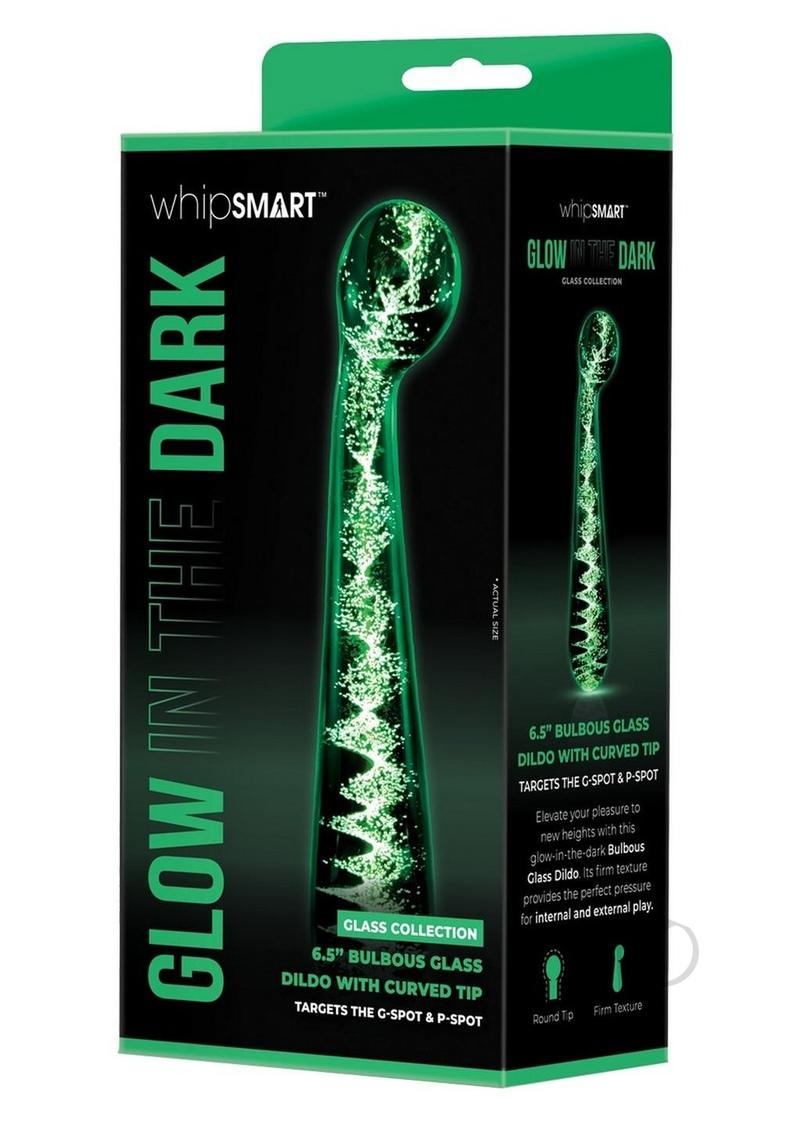 WhipSmart Bulbous Glass Dildo with Curved Base - Clear/Glow In The Dark - 6.5in
