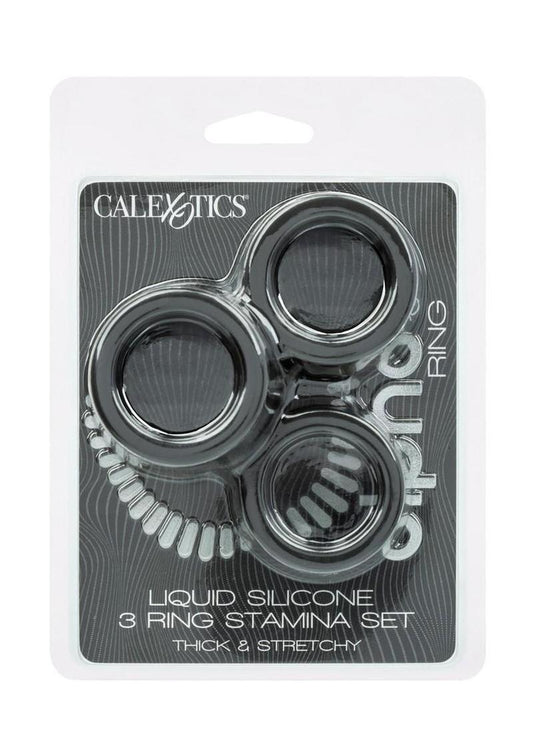 Alpha Liquid Silicone Cock Ring Endurance - Black - 3 Piece/Set