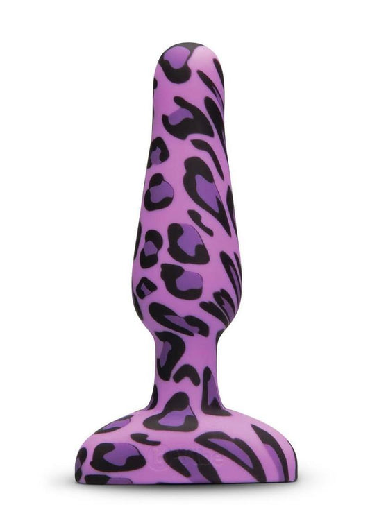B-Vibe Novice Plug Rechargeable Silicone Anal Plug with Remote Control - Animal Print/Leopard/Purple