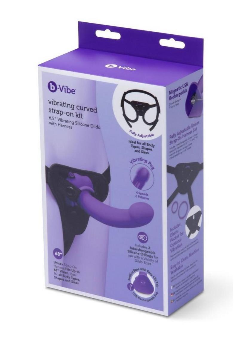 B-Vibe Vibrating Curved Silicone Strap-On Kit - Black/Purple
