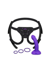 B-Vibe Vibrating Curved Silicone Strap-On Kit - Black/Purple