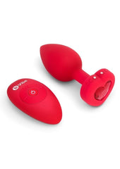 B-Vibe Vibrating Heart Shape Jewel Rechargeable Silicone Anal Plug with Remote - Red - Large/Medium