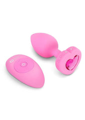 B-Vibe Vibrating Heart Shape Jewel Rechargeable Silicone Anal Plug with Remote - Pink - Medium/Small