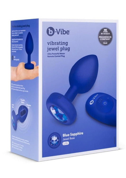 B-Vibe Vibrating Jewel Plug Rechargeable Silicone Anal Plug with Remote - Navy Blue - Large/XLarge