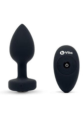 B-Vibe Vibrating Jewel Plug Rechargeable Silicone Anal Plug with Remote - Black - Large/Medium