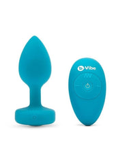 B-Vibe Vibrating Jewel Plug Rechargeable Silicone Anal Plug with Remote - Teal - Medium/Small