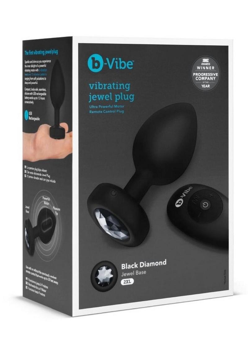 B-Vibe Vibrating Jewel Plug Rechargeable Silicone Anal Plug with Remote - Black - XXLarge