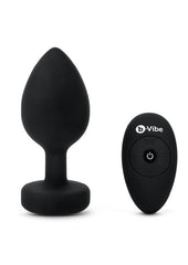 B-Vibe Vibrating Jewel Plug Rechargeable Silicone Anal Plug with Remote - Black - XXLarge