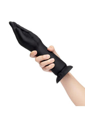 smooth silicone vibrating fisting toy with flared base and safety grip