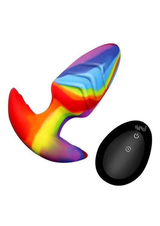 Bang Rotating and Vibrating Rechargeable Silicone Butt Plug - Rainbow