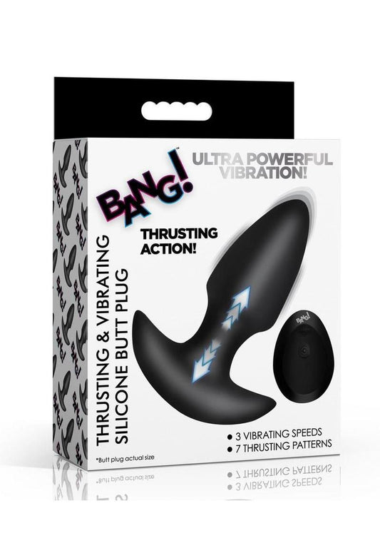 Bang! Thrusting and Vibrating Rechargeable Silicone Butt Plug - Black