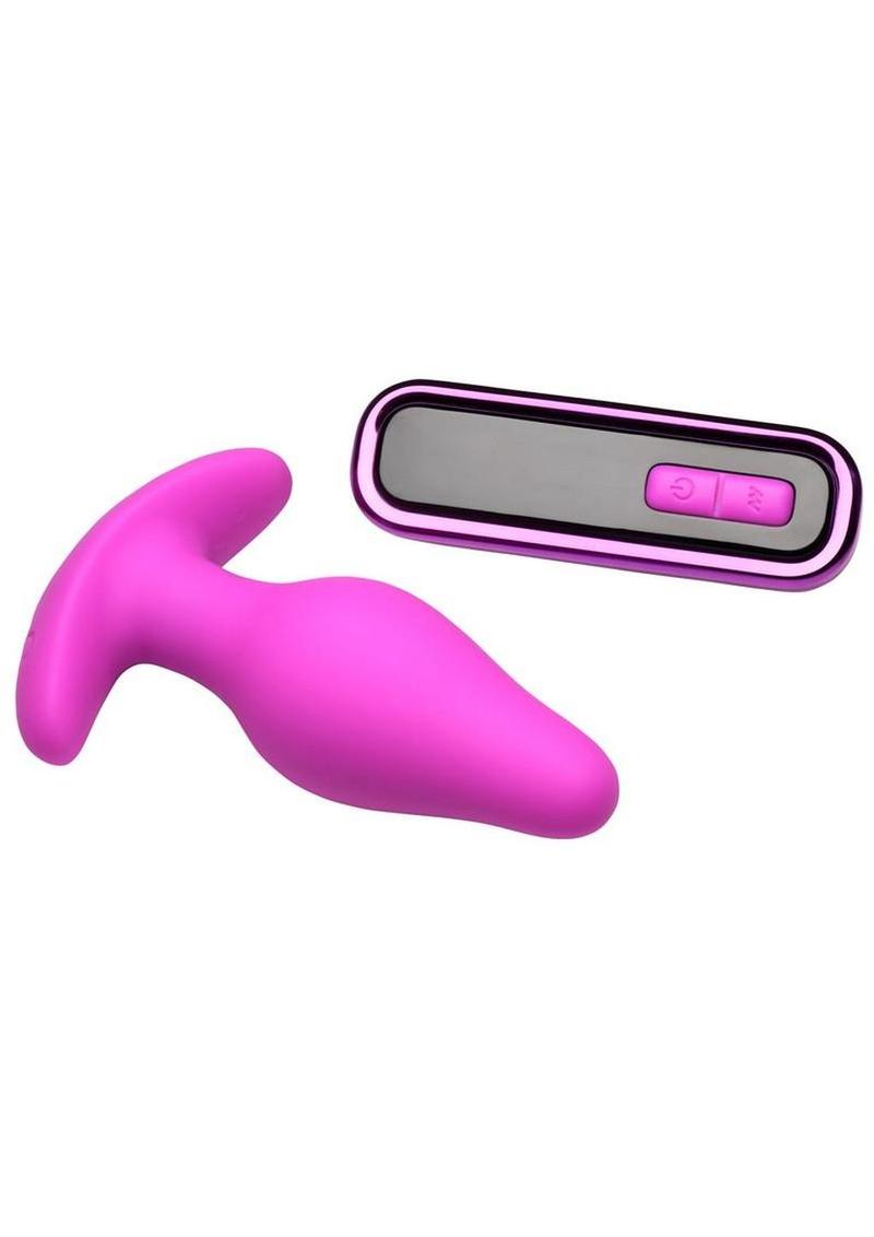 Bang! Vibrating Rechargeable Silicone Butt Plug with Digital Remote Control - Purple