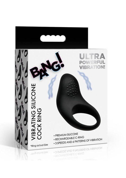 Bang! Vibrating Silicone Cock Ring - Black