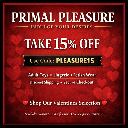 Valentines sale on adult sex toys and female valentines gifts with 15 percent off at Primal Pleasure