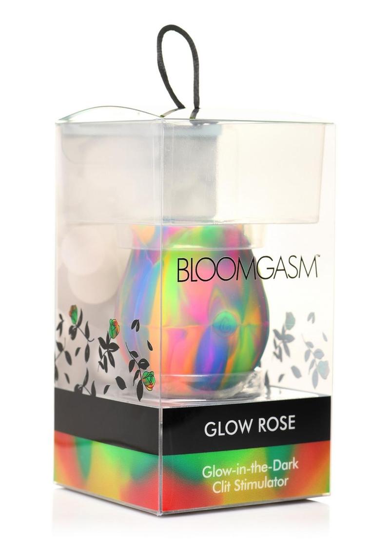Bloomgasm Glow Rose Rechargeable Silicone Glow In The Dark Rose Clit Stimulator - Glow In The Dark/Multicolor