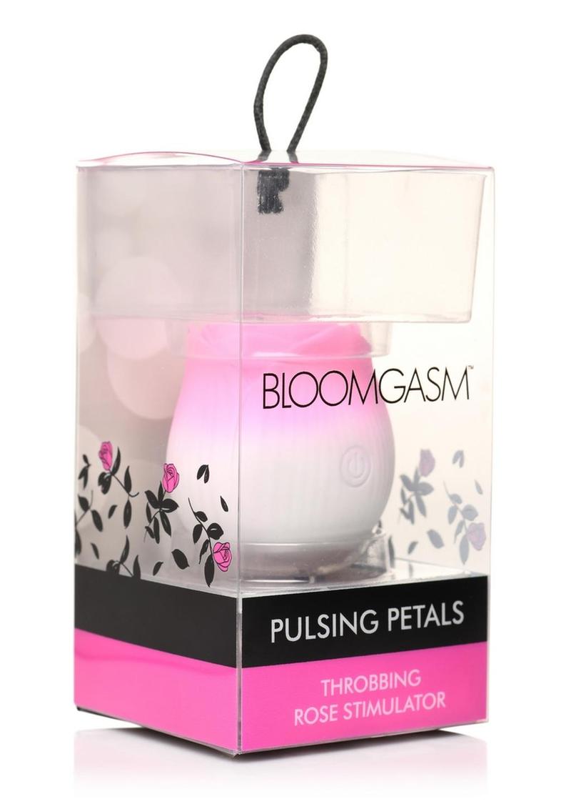 Bloomgasm Pulsing Petals Throbbing Silicone Rechargeable Rose Stimulator - Pink/White