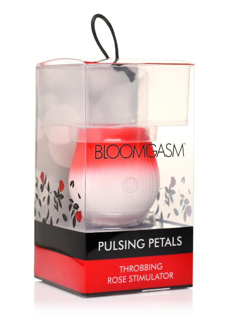 Bloomgasm Pulsing Petals Throbbing Silicone Rechargeable Rose Stimulator - Red/White