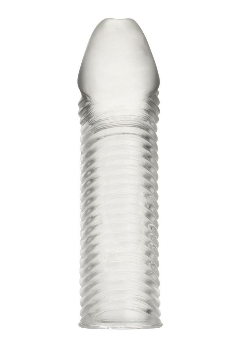 Blue Line Wavy Ribbed Penis Extension - Clear - 6.5in