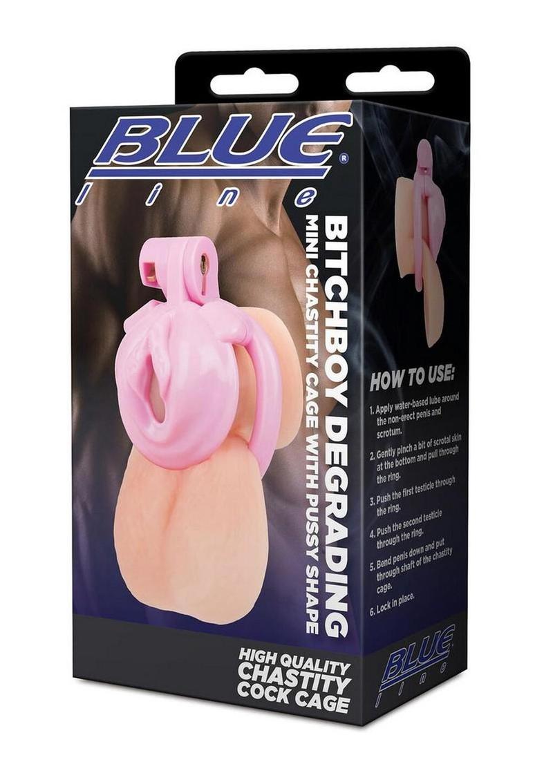 blueline bitchboy mini chastity cage with pussy shape for sissy humiliation and degrading restraint play