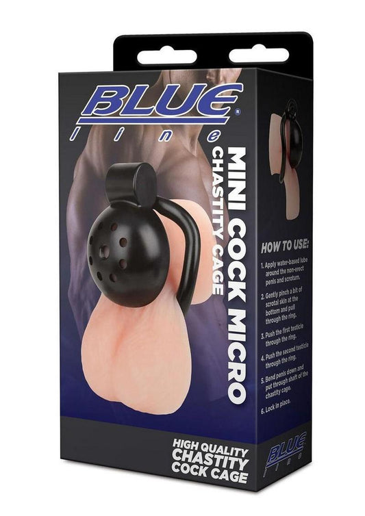 blueline mini cock micro chastity cage stainless steel design for secure long term male restraint play