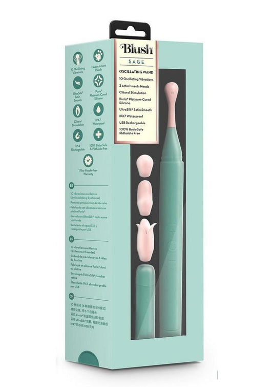 Blush Collection Sage Rechargeable Oscillating Wand Vibrator - Green