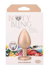 Booty Bling Heart Diamond Jeweled Wearable Metal Plug - Gold/Metal - Large