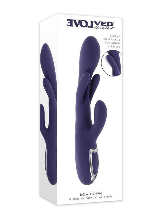Bow Down Rechargeable Silicone Vibrator with Clitoral Stimulator - Purple