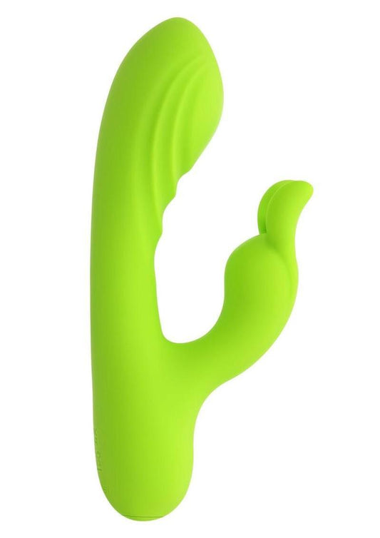 brat bunny rechargeable silicone rabbit vibrator with dual motors and flexible shaft for dual pleasure