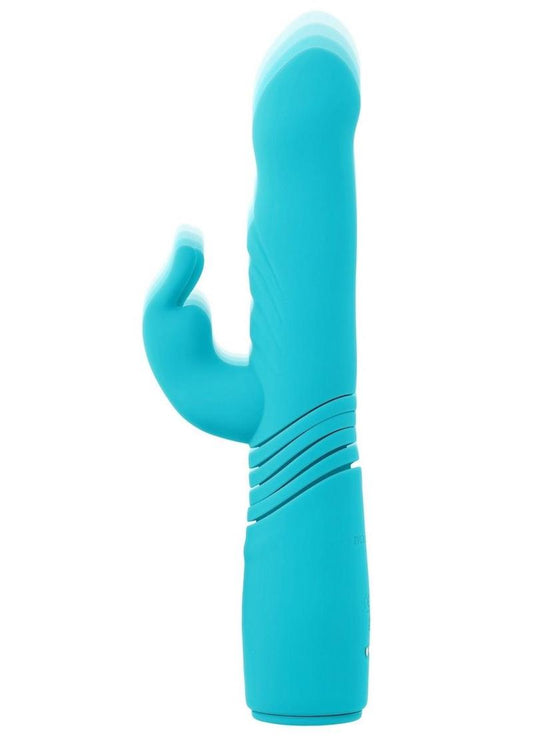 Bunny Hop Rechargeable Silicone Throbbing Rabbit Vibrator - Blue