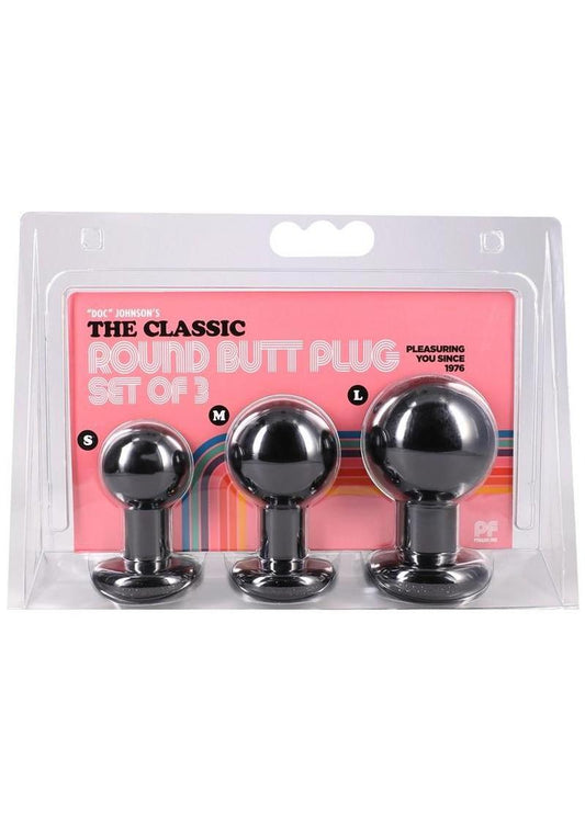 Classic Round Butt Plug - Black - 3 Piece/Set