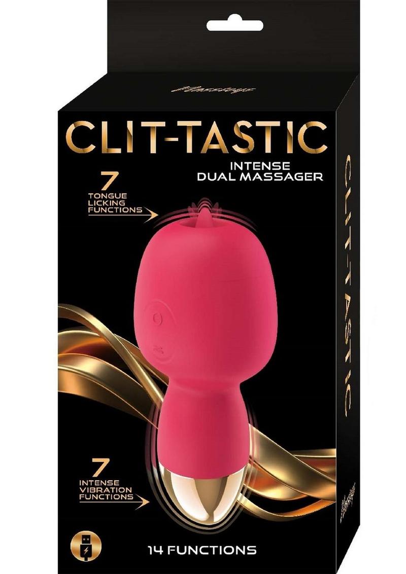 Clit-Tastic Intense Dual Massager Rechargeable Silicone Vibrator with Clitoral Stimulator - Coral/Pink