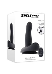 come closer rechargeable silicone strap on vibrator with remote control for dual stimulation pleasure
