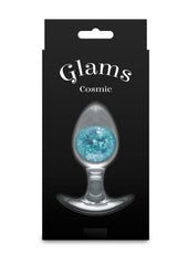 Body-safe silicone butt plug featuring starlight marble design compatible with all lubricants