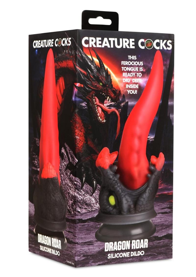 Creature Cock Dragon Roar Silicone Dildo - Black/Red